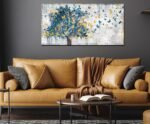 Kepgonegu Large Canvas Wall Art Blue Tree Golden Butterflies Picture Abstract Grey Graffiti Canvas Prints Ready to Hang for Living Room Bedroom Size 20x40 - Image 5