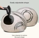 MEOWFIA Cat Cave – Premium Felt Cat Bed for Indoor Cats, Handmade Merino Wool (Light Grey, Medium) - Image 7