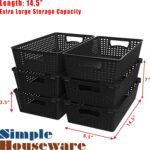 Simple Houseware Stackable Plastic Woven Basket Organizer, 6 Pack, 14.5" x 8.5" x 3.5", Black - Image 4