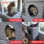 Kitty City Large Stackable Cat Condo & Cube House, Modular Indoor Cat Furniture with Plush Washable Beds, Collapsible Cat Cave & Lounging Ottoman, Grey - Image 3