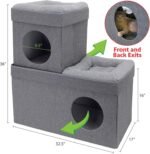Kitty City Large Stackable Cat Condo & Cube House, Modular Indoor Cat Furniture with Plush Washable Beds, Collapsible Cat Cave & Lounging Ottoman, Grey - Image 5
