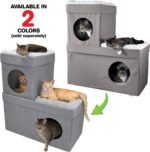 Kitty City Large Stackable Cat Condo & Cube House, Modular Indoor Cat Furniture with Plush Washable Beds, Collapsible Cat Cave & Lounging Ottoman, Grey - Image 7