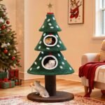 DWVO Christmas Cat Houses for Indoor Cats, Christmas Cat Tree Tower with 2 Cozy Houses, Kitty Furniture with Teaser Plaything for Christmas Decoration - Image 2