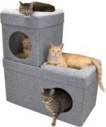 Kitty City Large Stackable Cat Condo & Cube House, Modular Indoor Cat Furniture with Plush Washable Beds, Collapsible Cat Cave & Lounging Ottoman, Grey - Image 2