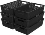 Simple Houseware Stackable Plastic Woven Basket Organizer, 6 Pack, 14.5" x 8.5" x 3.5", Black - Image 2